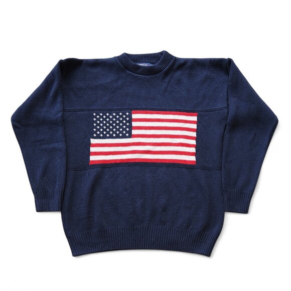 American Creations Vintage Patriotic USA Flag Knit Sweater Men’s L Made in USA - Picture 1 of 9